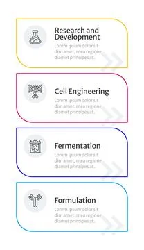 Biomanufacturing process multicolor rounded rectangle infographic 4 steps Stockillustratie