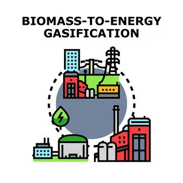 Biomass to energy gasification process clean technology concept Stock Illustration