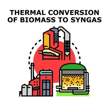 Biomass thermal conversion creating syngas for sustainable energy Stock Illustration