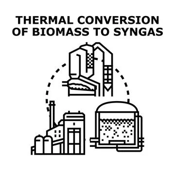 Biomass thermal conversion creating syngas for sustainable energy Stock Illustration