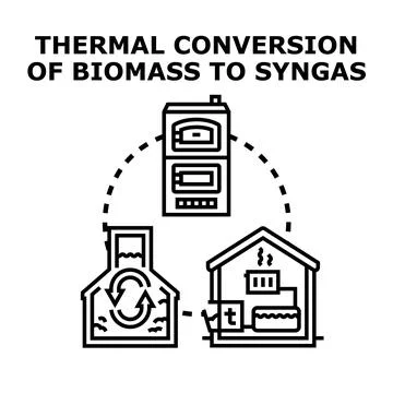 Biomass thermal conversion generating syngas for heating Stock Illustration