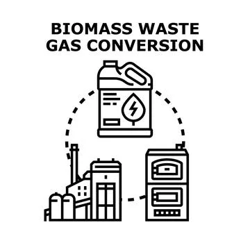 Biomass waste gas conversion process producing eco fuel Stock Illustration