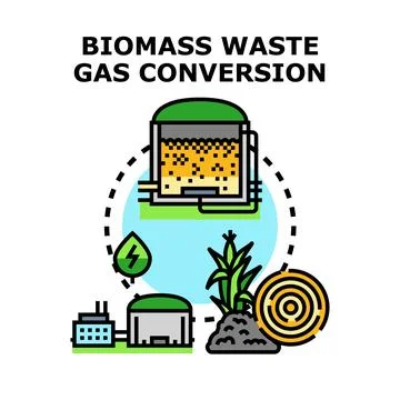 Biomass waste gas conversion process concept Stock Illustration