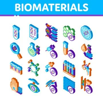 Biomaterials Isometric Icons Set Vector Stock Illustration