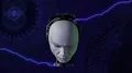 Biomechanoid Head 3D animation lightning raise head open eyes explode HD Footage