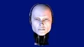 Biomechanoid Head 3D blue screen animation turn head and open eyes intro 4k or 4k+ Resolution