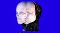 Biomechanoid Heads 3D animation turn heads melting together blue screen 4k or 4k+ Resolution