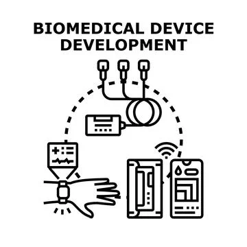 Biomedical device development improving healthcare technology innovation Stock Illustration