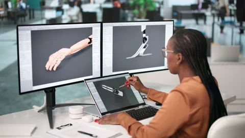 Biomedical Engineer Creates Precise Prosthetic Leg Design Stock Footage 337228131
