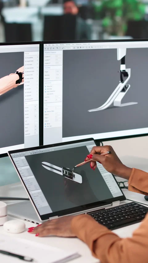 Biomedical Engineer Creates Precise Prosthetic Leg Design Stock Footage 339186539