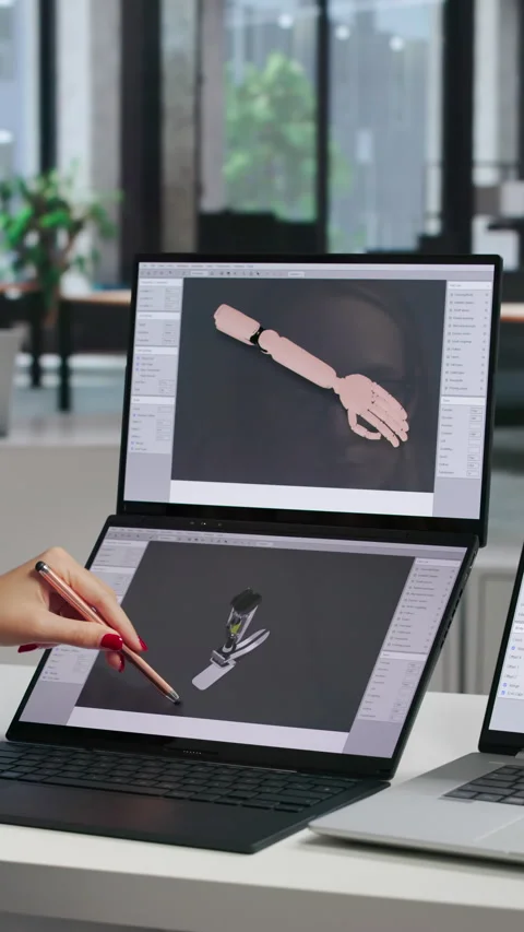 Biomedical Engineer Working On 3D Prosthetic Leg Design Stock Footage 347902591