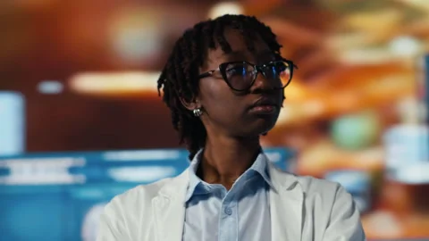 Biomedical expert wearing lab coat studying pathogens Stock Footage 318624492