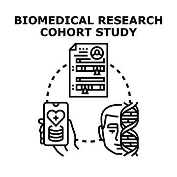 Biomedical research cohort study analyzing health data Illustrazione stock