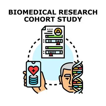 Biomedical research cohort study analyzing health data Stock Illustration