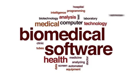 Biomedical software animated word cloud, text design animation. Stock Footage