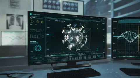 Biomedical Software.Virus Structure.Spike Protein Structure.Covid 19 Analysis.UI Vídeo Stock 151115996