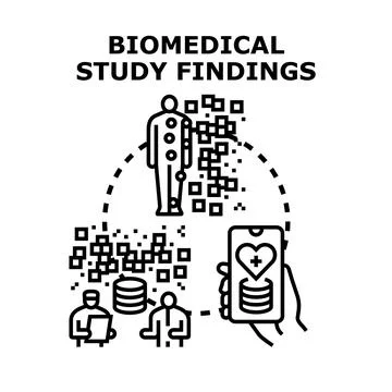 Biomedical study findings analyzing health data concept Stock Illustration