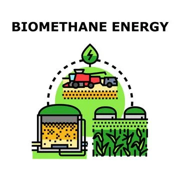 Biomethane energy generating process using organic materials Stock Illustration