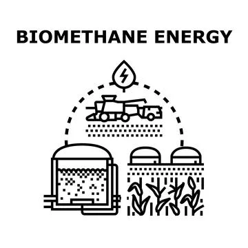 Biomethane energy generating process using organic materials Stock Illustration