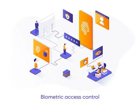 Biometric access control isometric web banner. Stock Illustration