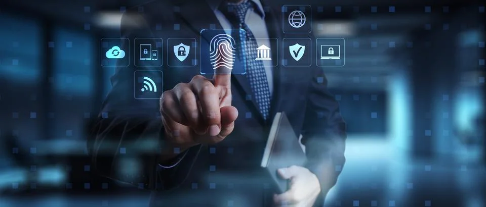Biometric Authentication and Cybersecurity Framework Visualization. Stock Photos