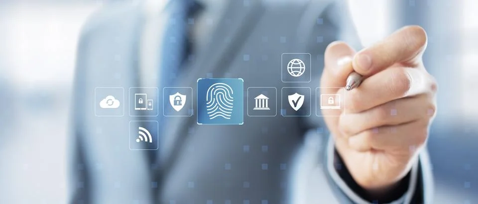 Biometric Authentication and Cybersecurity Framework Visualization. Stock Photos