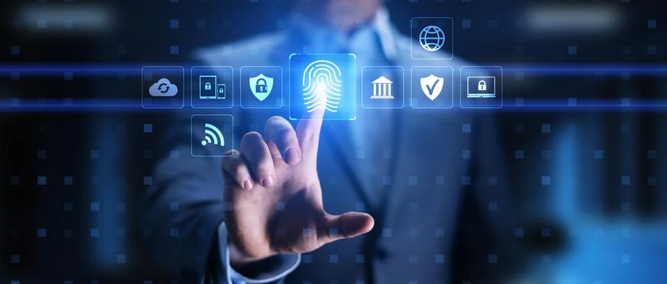 Biometric Authentication and Cybersecurity Framework Visualization. Foto stock