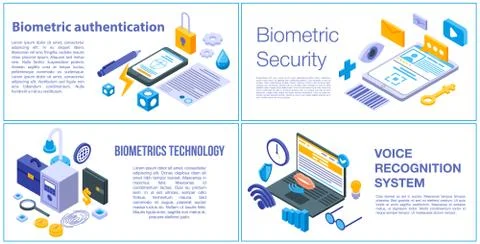 Biometric authentication banner set, isometric style Stockillustratie