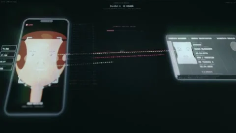 Biometric authentication comparing live face to ID document image Stock Footage 333834476