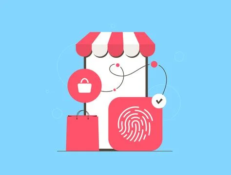 Biometric authentication in e-commerce with secure fingerprint scan, digital Stock Illustration