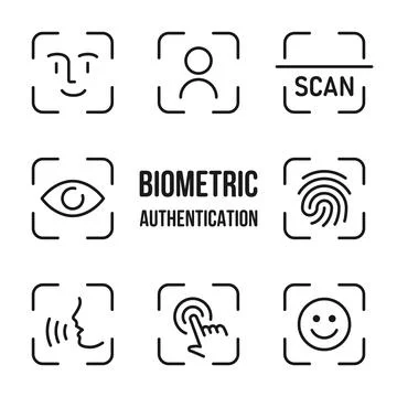 Biometric authentication icon. Modern security scan symbol with face, finge.. Stock Illustration