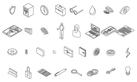 Biometric authentication icons set vector outine Stock Illustration