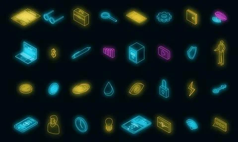 Biometric authentication icons set vector neon Stock Illustration