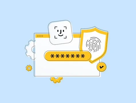 Biometric authentication methods. Facial recognition and fingerprint scanning Stock Illustration