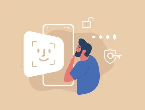 Biometric Authentication - Password-Free Security concept. Face and eye mobile Stock Illustration