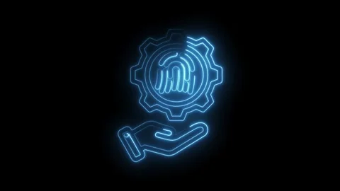 Biometric authentication security neon style animation video with gear symbol Stock Footage 330784952