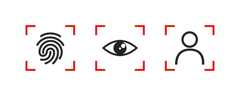 Biometric authentication  vector illustration. Set of face recognition and fi Stock Illustration
