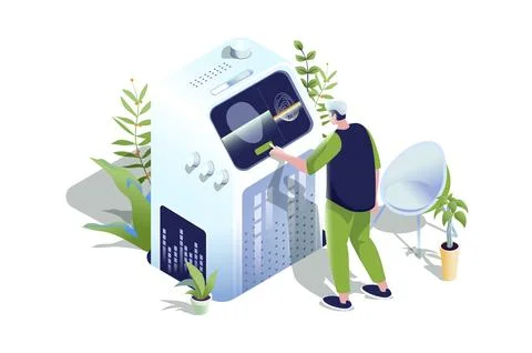 Biometric control web concept in 3d isometric design. People use secure acc.. Stock Illustration
