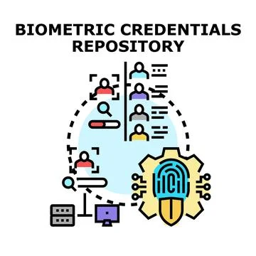 Biometric credentials repository storing user data access 스톡 일러스트