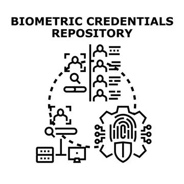 Biometric credentials repository storing user data access Stock Illustration