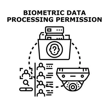 Biometric data processing permission concept with security and privacy Illustrazione stock