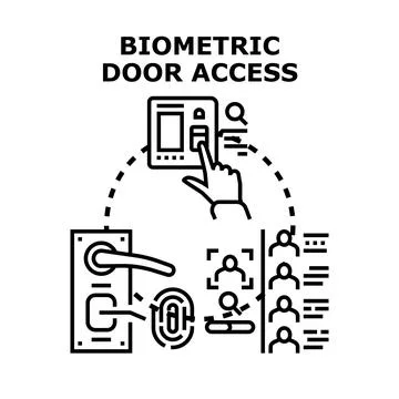 Biometric door access system controlling smart secure entry Stock Illustration