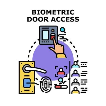 Biometric door access system controlling smart secure entry Stock Illustration