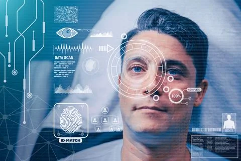 Biometric Face Recognition iris retinal scan for personal identity verify m.. 스톡 사진