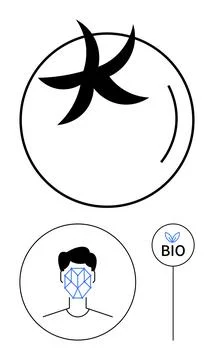 Biometric Face Recognition with Organic and Minimalist Design Elements 스톡 일러스트