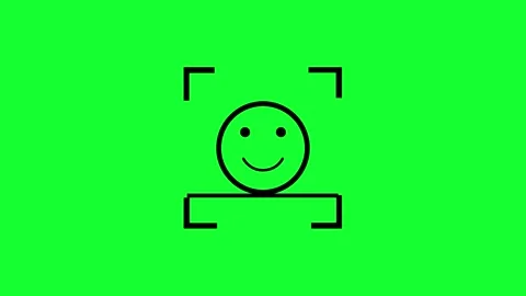 Biometric face recognition scan animation with smile face and green checkma.. Stock Footage 340630410
