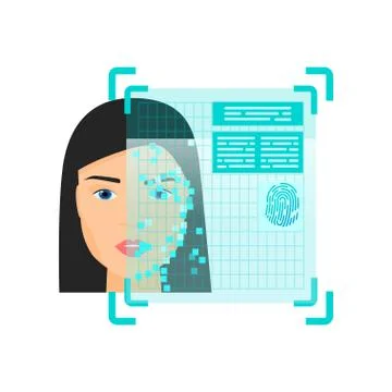 Biometric face recognition system obtain personal data id Stock Illustration