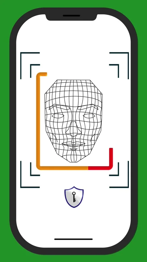 Biometric Face Scan Animation for Mobile Security with a Green Screen Background Stock Footage 325921359