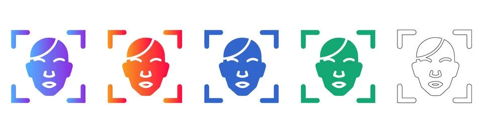 Biometric Face Scanning Security Icons Stock Illustration