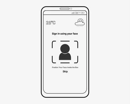Biometric Facial Recognition Login Interface on Smartphone Stock Illustration
